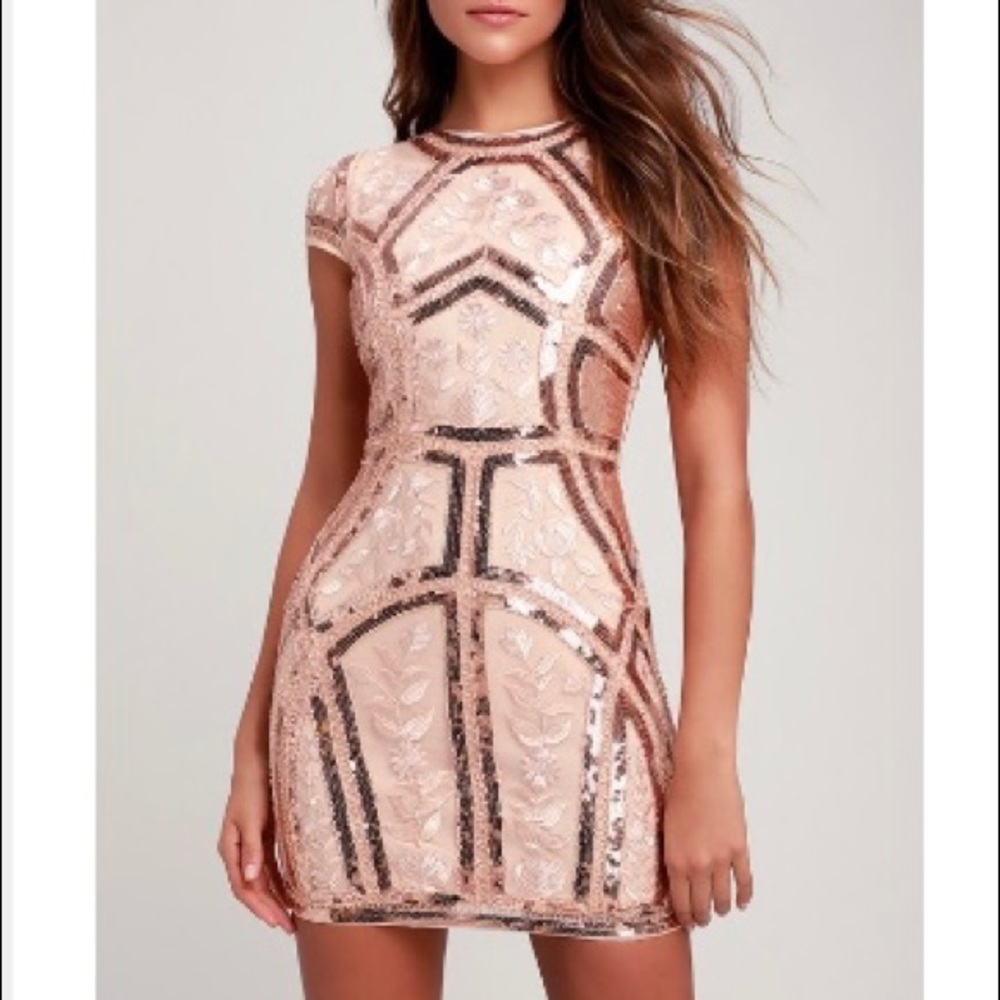 Lulu’s Nude/Rose Gold Embroidered/Sequin Dress